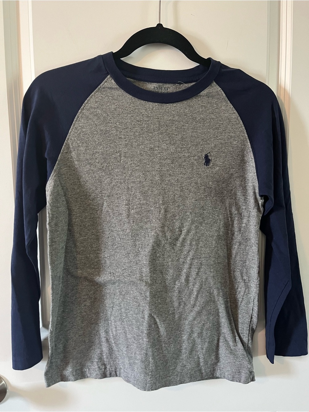 Polo by Ralph Lauren Youth Med Grey Body Navy Raglan Long-Sleeve Tee